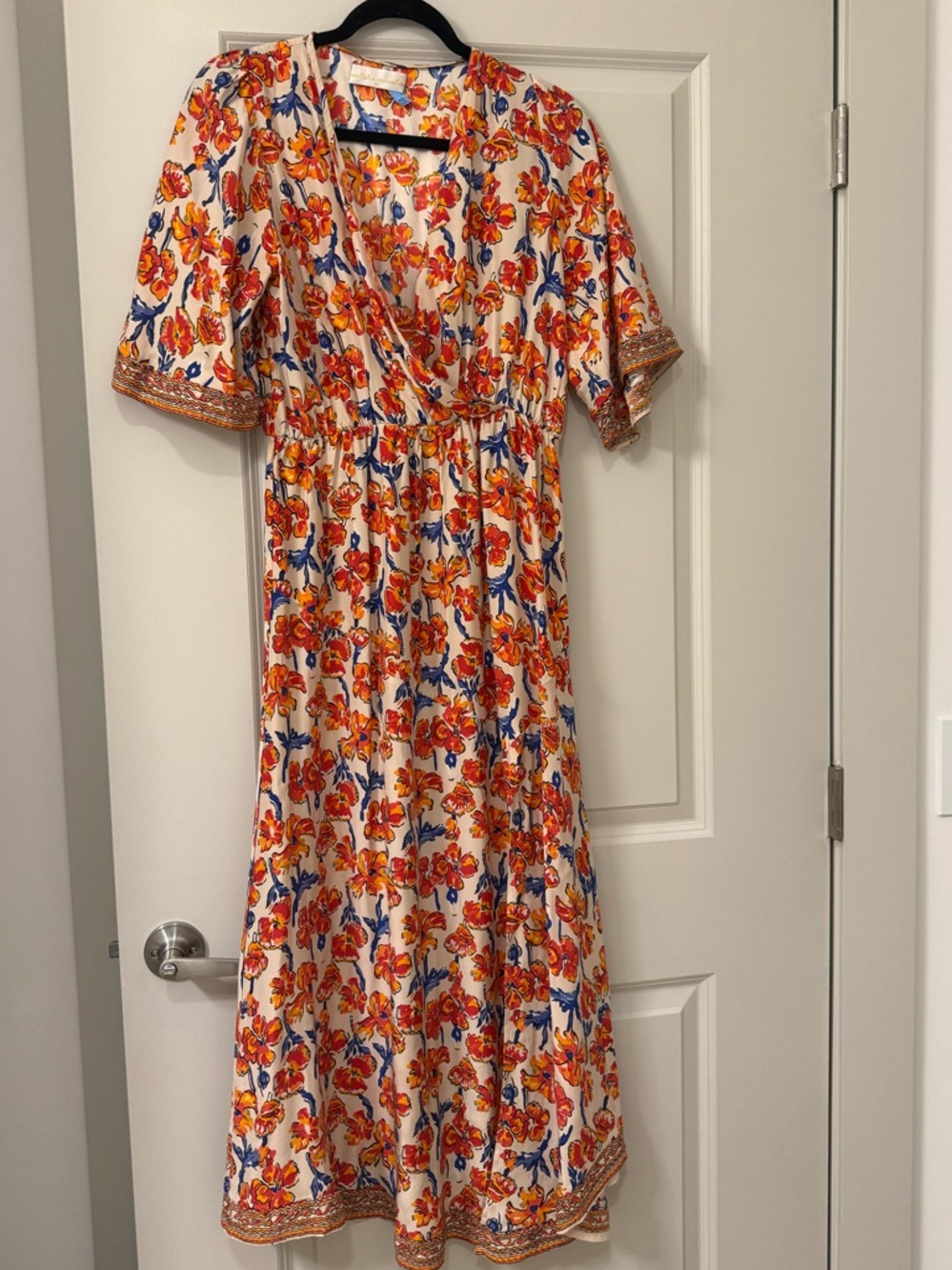Natalie Martin Orange & Blue Floral Maxi Dress